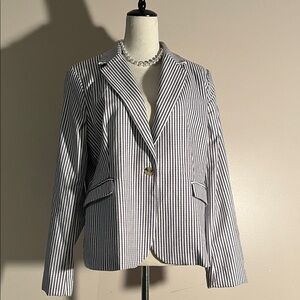 Rachel Zoe Navy Blue and White Striped Blazer